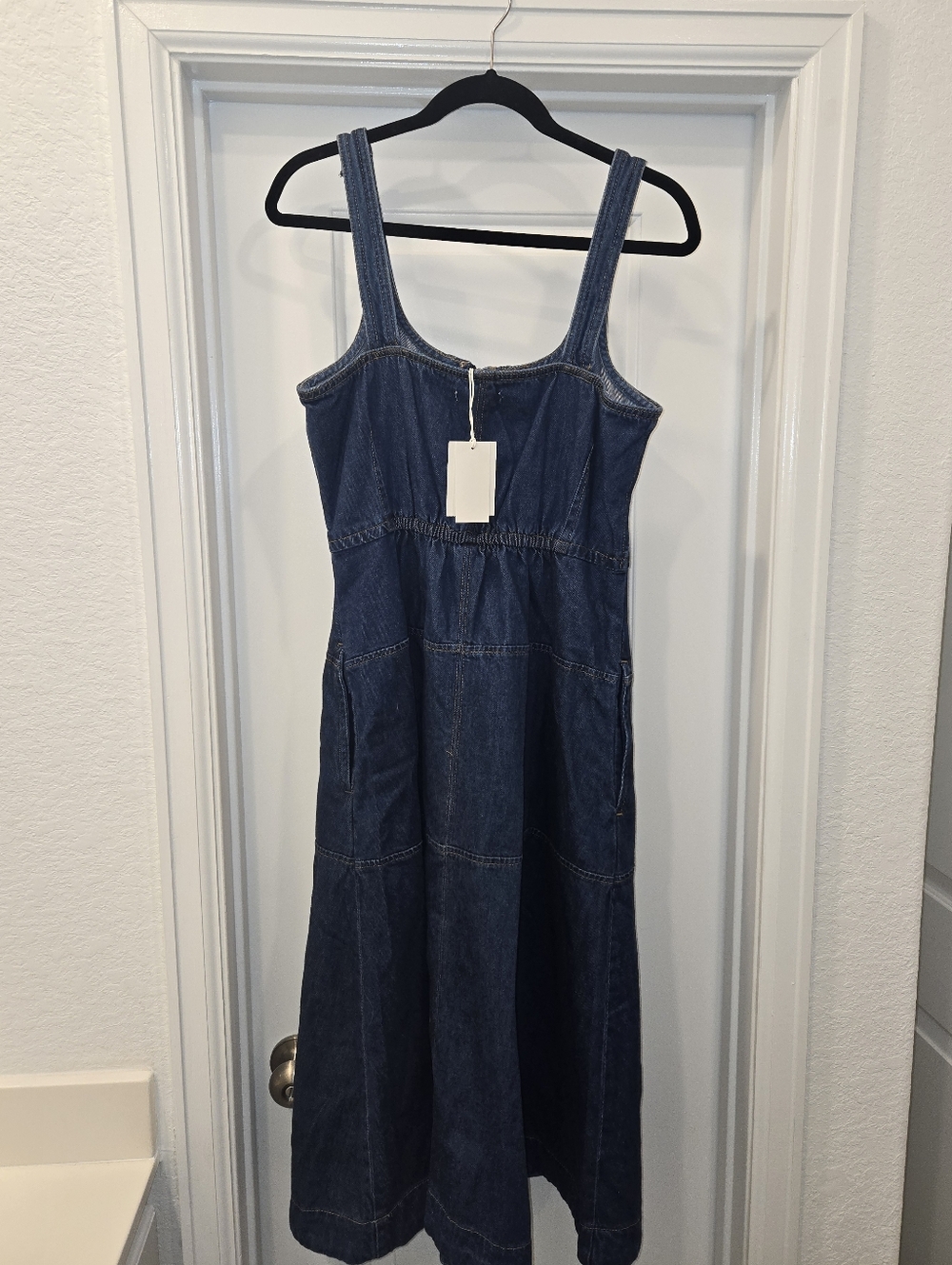 Denim Zip-Front Midi Dress - Dark Blue - Picture 6 of 8